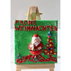 Online Minibild FROHE WEIHNACHTEN, kleine Collage Weihnachtsdeko mit Nikolaus aus Polyresin, nette Tischdeko oder Gastgeschenk Weihnachtsgeschenke