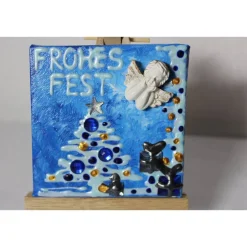 Weihnachtsdeko|Susanne Hiebl...die etwas andere Art! Minibild FROHES FEST , kleine Collage Weihnachtsdeko mit Engel aus Polyresin, nette Tischdeko oder Gastgeschenk