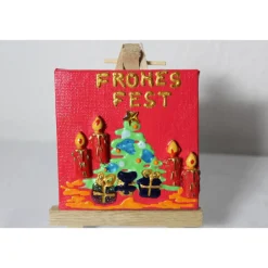 Weihnachtsgeschenke|Susanne Hiebl...die etwas andere Art! Minibild FROHES FEST , kleine Collage Weihnachtsdeko mit Kerzenmotiv aus Polyresin, nette Tischdeko oder Gastgeschenk
