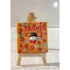 Hot Minibild FROHES FEST, kleine Collage Weihnachtsdeko mit Schneemannkopf aus Polyresin, nette Tischdeko oder Gastgeschenk Weihnachtsdeko
