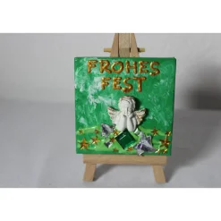 New Minibild FROHES FEST, kleine Collage Weihnachtsdeko mit Engelsfigur aus Polyresin, nette Tischdeko oder Gastgeschenk Weihnachtsgeschenke