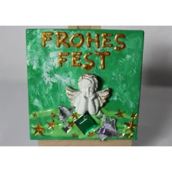 New Minibild FROHES FEST, kleine Collage Weihnachtsdeko mit Engelsfigur aus Polyresin, nette Tischdeko oder Gastgeschenk Weihnachtsgeschenke