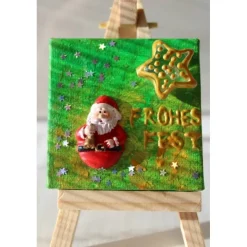 Weihnachtsdeko|Susanne Hiebl...die etwas andere Art! Minibild FROHES FEST, kleine Collage Weihnachtsdeko mit Weihnachtsmann aus Polyresin, nette Tischdeko oder Gastgeschenk