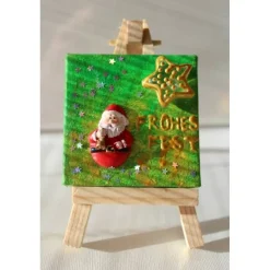 Weihnachtsdeko|Susanne Hiebl...die etwas andere Art! Minibild FROHES FEST, kleine Collage Weihnachtsdeko mit Weihnachtsmann aus Polyresin, nette Tischdeko oder Gastgeschenk
