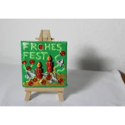 Weihnachtsgeschenke|Susanne Hiebl...die etwas andere Art! Minibild FROHES FEST, kleine Collage Weihnachtsdeko mit Kerzenmotiv aus Polyresin, nette Tischdeko oder Gastgeschenk