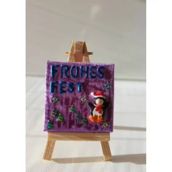 Discount Minibild FROHES FEST, kleine Collage Weihnachtsdeko mit Pinguin aus Polyresin, nette Tischdeko oder Gastgeschenk Weihnachtsgeschenke