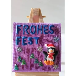 Discount Minibild FROHES FEST, kleine Collage Weihnachtsdeko mit Pinguin aus Polyresin, nette Tischdeko oder Gastgeschenk Weihnachtsgeschenke