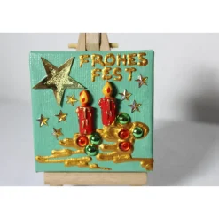 Weihnachtsgeschenke|Susanne Hiebl...die etwas andere Art! Minibild FROHES FEST, kleine Collage Weihnachtsdeko mit Kerzenmotiv aus Polyresin, nette Tischdeko oder Gastgeschenk