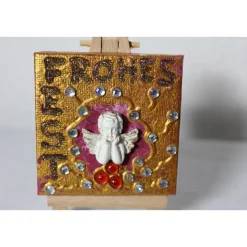 Weihnachtsgeschenke|Susanne Hiebl...die etwas andere Art! Minibild FROHES FEST, kleine Collage Weihnachtsdeko mit Engelsfigur aus Polyresin, nette Tischdeko oder Gastgeschenk