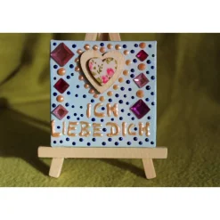 Best Minibild ICH LIEBE DICH  Acrylmalerei Keilrahmen Staffelei Geschenk zu Muttertag Valentinstag für Verliebte Kunst