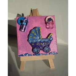 Hot Minibild KINDERWAGEN BLAU/ROSA Taufgeschenk für Jungen und Mädchen Geschenk zur Geburt Babyparty Minibild Acrylbild Geschenke