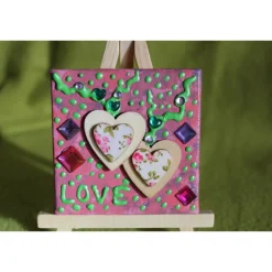 Best Minibild LOVE  Acrylmalerei auf Keilrahmen mit Staffelei kleines Geschenk zu Muttertag Valentinstag für Verliebte Kunst