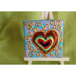 Clearance Minibild REGENBOGENHERZERL Acrylmalerei Keilrahmen Staffelei Geschenk zu Muttertag Valentinstag für Verliebte Kunst