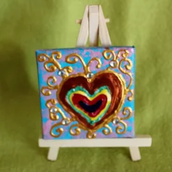 Kunst|Susanne Hiebl...die etwas andere Art! Minibild REGENBOGENHERZERL Acrylmalerei Keilrahmen Staffelei Geschenk zu Muttertag Valentinstag für Verliebte