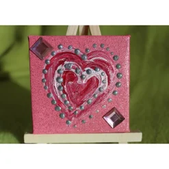 Best Minibild ROSA HERZ   Acrylmalerei Keilrahmen Staffelei Geschenk zu Muttertag Valentinstag für Verliebte Kunst