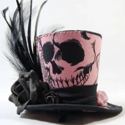 Schmuck|SilverFairyMeadows Mini-Hütchen - Gothic Fascinator Totenkopf-Stoff Rosen Federn