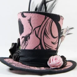 Schmuck|SilverFairyMeadows Mini-Hütchen - Gothic Fascinator Totenkopf-Stoff Rosen Federn
