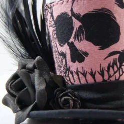 Schmuck|SilverFairyMeadows Mini-Hütchen - Gothic Fascinator Totenkopf-Stoff Rosen Federn
