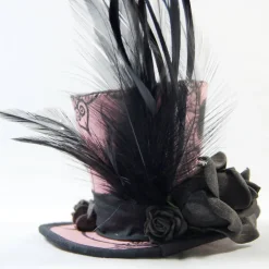 Schmuck|SilverFairyMeadows Mini-Hütchen - Gothic Fascinator Totenkopf-Stoff Rosen Federn