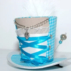 Accessoires|SilverFairyMeadows Mini-Hütchen - Oktoberfest Fascinator Hochzeit Dirndl türkis-weiß kariert
