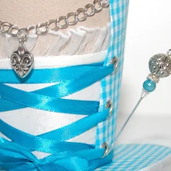 Accessoires|SilverFairyMeadows Mini-Hütchen - Oktoberfest Fascinator Hochzeit Dirndl türkis-weiß kariert