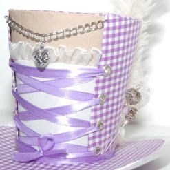 Hot Mini-Hütchen - Oktoberfest Fascinator Hochzeit Dirndl flieder-weiß kariert Accessoires