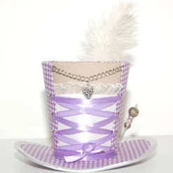 Hot Mini-Hütchen - Oktoberfest Fascinator Hochzeit Dirndl flieder-weiß kariert Accessoires