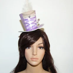 Hot Mini-Hütchen - Oktoberfest Fascinator Hochzeit Dirndl flieder-weiß kariert Accessoires