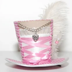 Trachtenschmuck|SilverFairyMeadows Mini-Hütchen - Oktoberfest Fascinator Hochzeit Dirndl rosa-weiß kariert