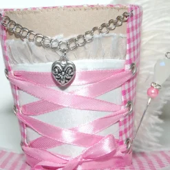 Trachtenschmuck|SilverFairyMeadows Mini-Hütchen - Oktoberfest Fascinator Hochzeit Dirndl rosa-weiß kariert