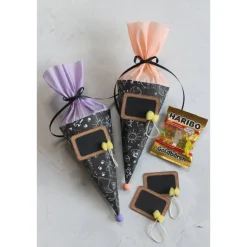 Clearance Mini-Schultüte „Tafeloptik schwarz", 1er und 10er Set, Geschenkverpackung Kinder Schultüten