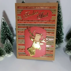Weihnachtskarten|Rosarium Modern frech flotter Hirsch Weihnachts Karte gold mit Zylinder modern handgefertigt