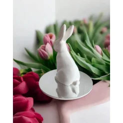 Best Moderner Hase Low Poly, Minimalistische Osterdeko Skulptur, 3D Druck Weiß, Geometrische Hasenfigur 15-25cm, Geschenkidee Osterhasen