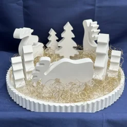 Adventskränze|HerzschlagDesign Moderner Winterkranz mit Elchen & Tannen – handgefertigte Weihnachtsdeko in Weiß mit Goldakzenten