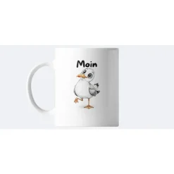 Geschenke|Katis Plotterei Moin Keramikbecher – Maritime Tasse mit Möwe & norddeutschem Gruß, 325ml