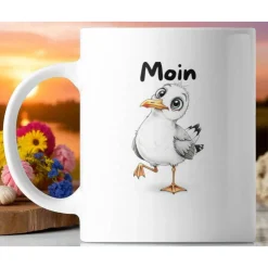 Geschenke|Katis Plotterei Moin Keramikbecher – Maritime Tasse mit Möwe & norddeutschem Gruß, 325ml