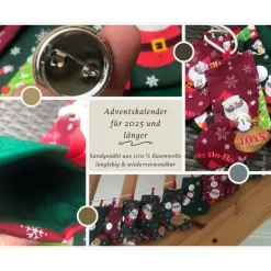 Adventskalender|Flips-Kreation-Handmade Nachhaltiger Adventskalender Unikat zum Befüllen aus Baumwolle – Wiederverwendbare Weihnachtssocken