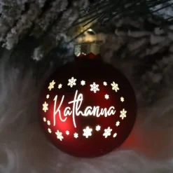 Online Name & Schneeflocke - Personalisierte Weihnachtskugel mit Lasergravur Baumschmuck Personalisierbar