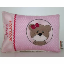 Outlet Namenskissen, Kuschelkissen mit niedlichen Bär und Namen und Geburtsdatum 25x35 cm, Hülle & Inlett Geschenke