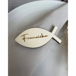 Clearance Namensschilder Fische Taufe, Kommunion, Konfirmation / Tischdekoration Tischkarten personalisiert mit Namen aus Holz Dekoration