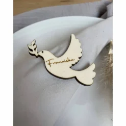 Clearance Namensschilder Taube Taufe, Kommunion, Konfirmation / Tischdekoration Tischkarten personalisiert mit Namen aus Holz Dekoration