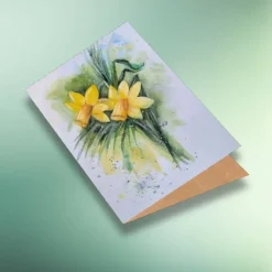 Online Narzissen Osterglocken Klappkarte & Postkarte – Nachhaltige Frühlingskarte für Ostern Osterkarten