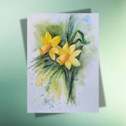 Online Narzissen Osterglocken Klappkarte & Postkarte – Nachhaltige Frühlingskarte für Ostern Osterkarten