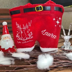 Discount Nikolaushose Mini personalisierbar | Weihnachtsmann Hose als Geschenkverpackung | Lustige Nikolaus Geschenkidee für Kind Säckchen & Beutel