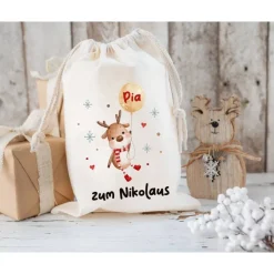 Discount Nikolaussack, Geschenke Kinder personalisiert mit Name, Nikolausgeschenk, Tasche, Nikolausbeutel Weihnachten Säckchen & Beutel