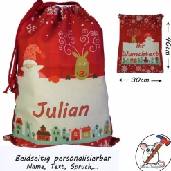 Säckchen & Beutel|Maus-Design Nikolaussack mit Namen beidseitig personalisierbar in 2 Größen / Nikolaus / Weihnachtsmann / Nikolausstiefel mit Name