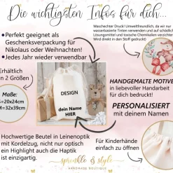 Outlet Nikolaussack, Weihnachtssäckchen personalisiert mit Name, Nikolausgeschenk, Tasche, Nikolausbeutel Weihnachten Säckchen & Beutel