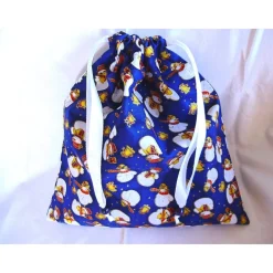 Nikolaussäckchen in blau mit Schneemannmotiven genäht von Säckchen & Beutel