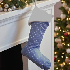Hot Nikolausstiefel blau mit Sterne, Kaminsocke zum befüllen und aufhängen Nikolausstiefel