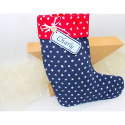 Nikolausstiefel|Monemy Nikolausstiefel dunkelblau rot Sterne mit Namen personalisiert / Stiefel Nikolaus Stoff / Nikolaussocke